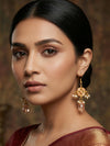 Aadita Peach Kundan Chandelier Drop Earrings with Pearl Clusters and Crystal Drop