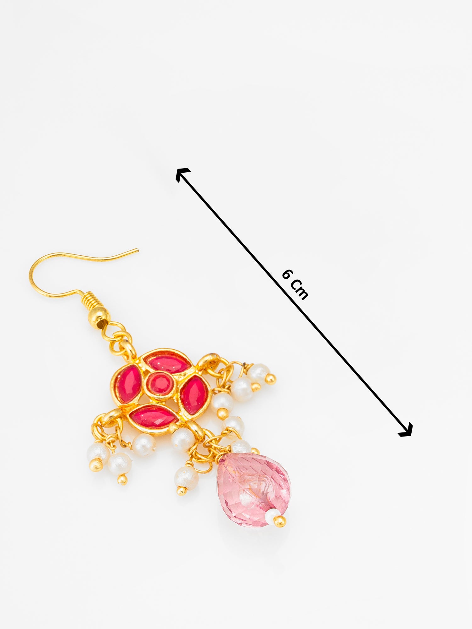 Aadita Fuchsia Kundan Floral Chandelier Earrings with Pearl Drops and Pink Crystal Briolette