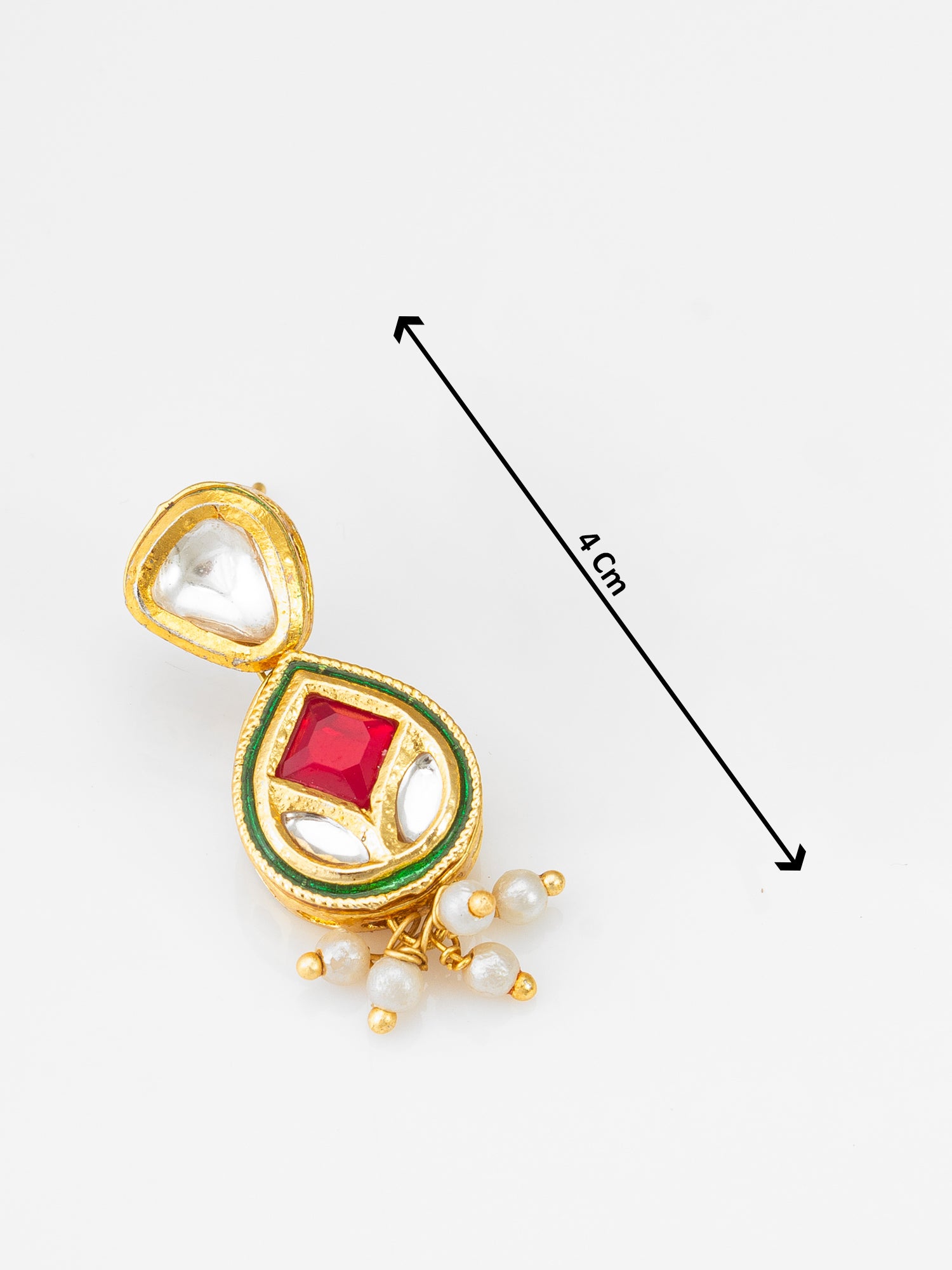 Traditional Gold-Plated Kundan Meenakari Drop Earrings with Ruby Red Accents and Pearl Droplets