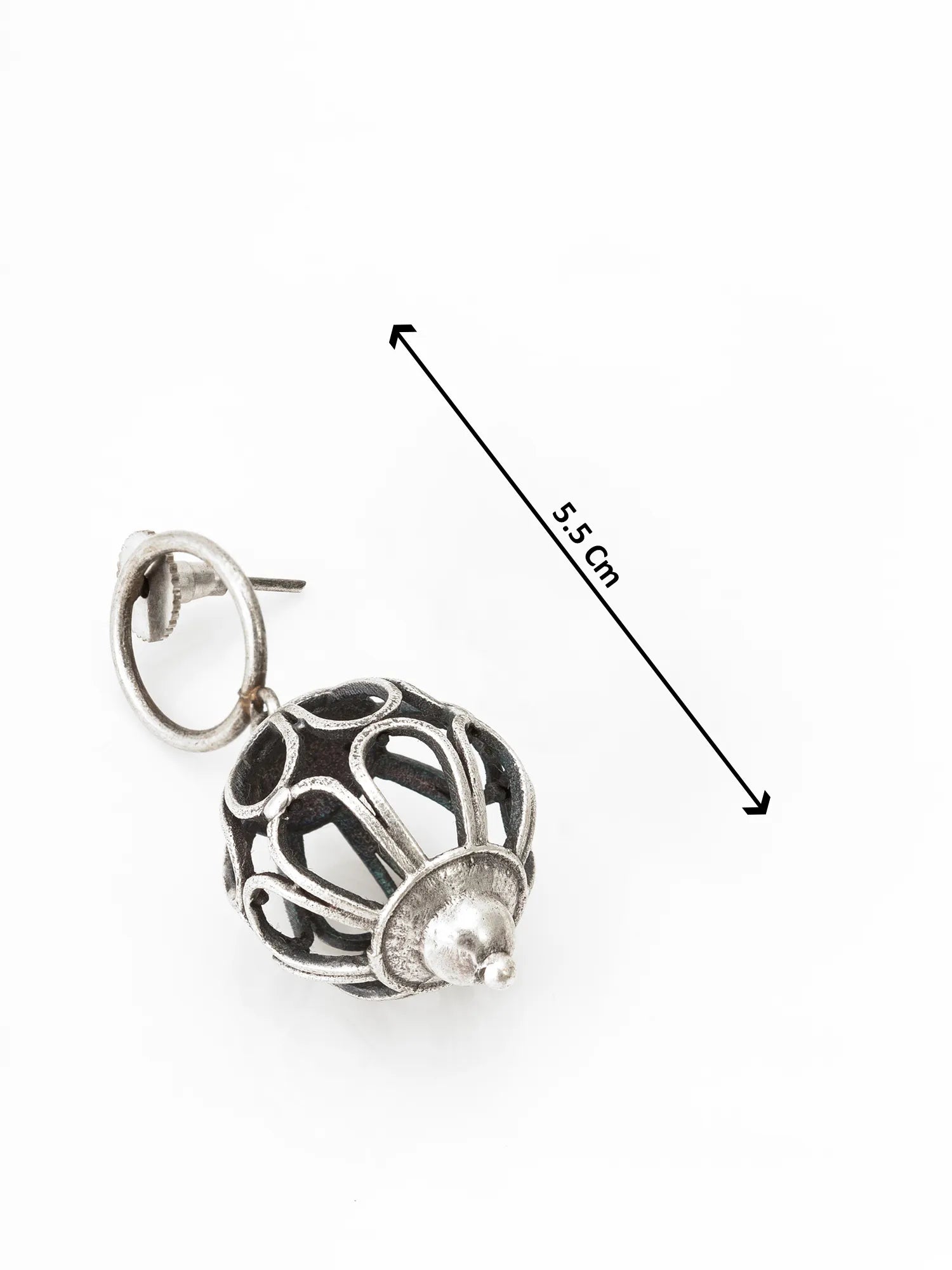 Oxidized Silver Cutwork Ball Drop Earrings With Size