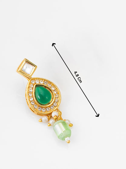 Gold Plated Green Teardrop Kundan Earrings with Mint Crystal Drops