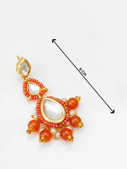 Gold-Toned Kundan Earrings With Size