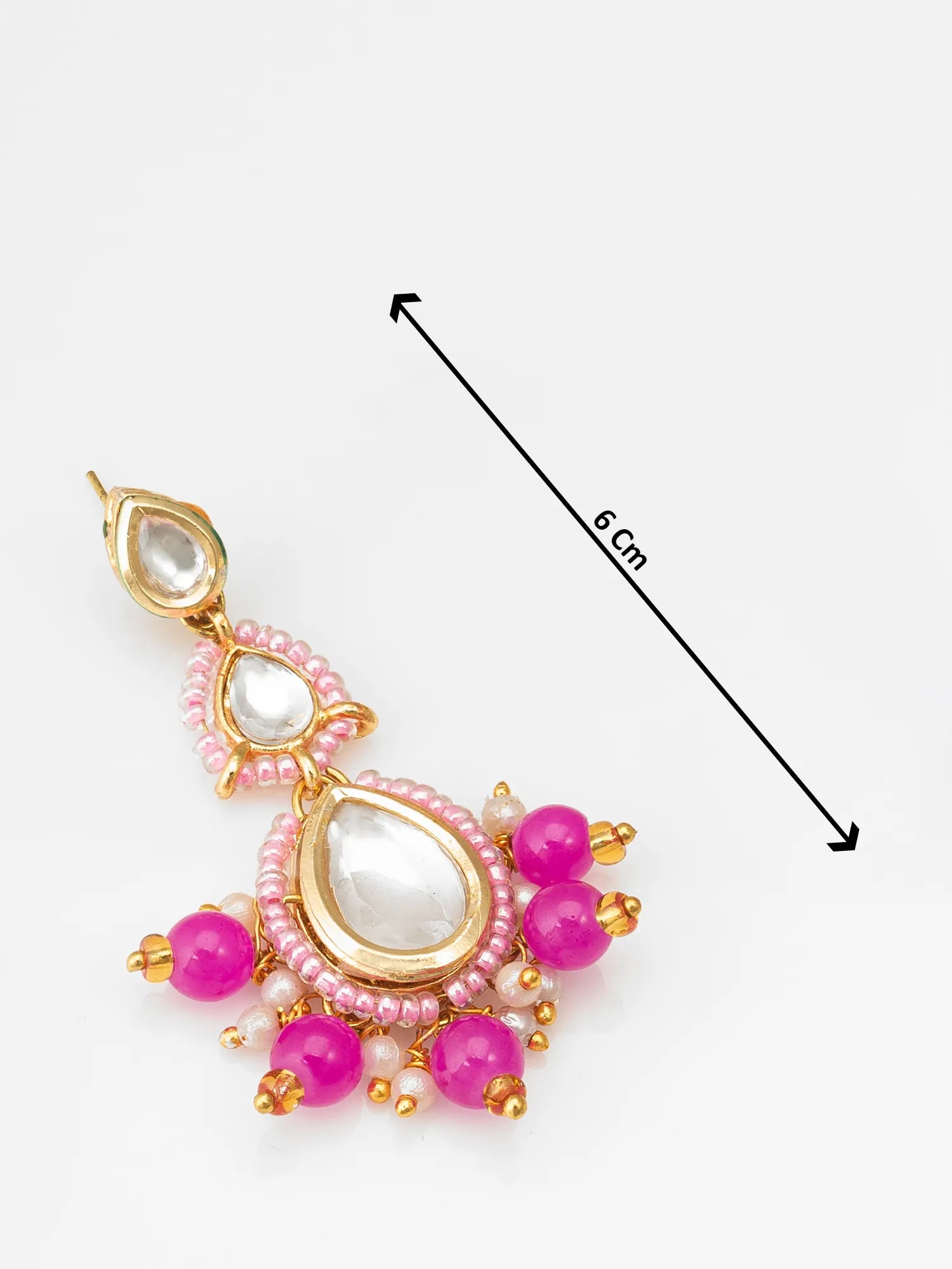 Pink Kundan Beaded Drop Earrings With Size