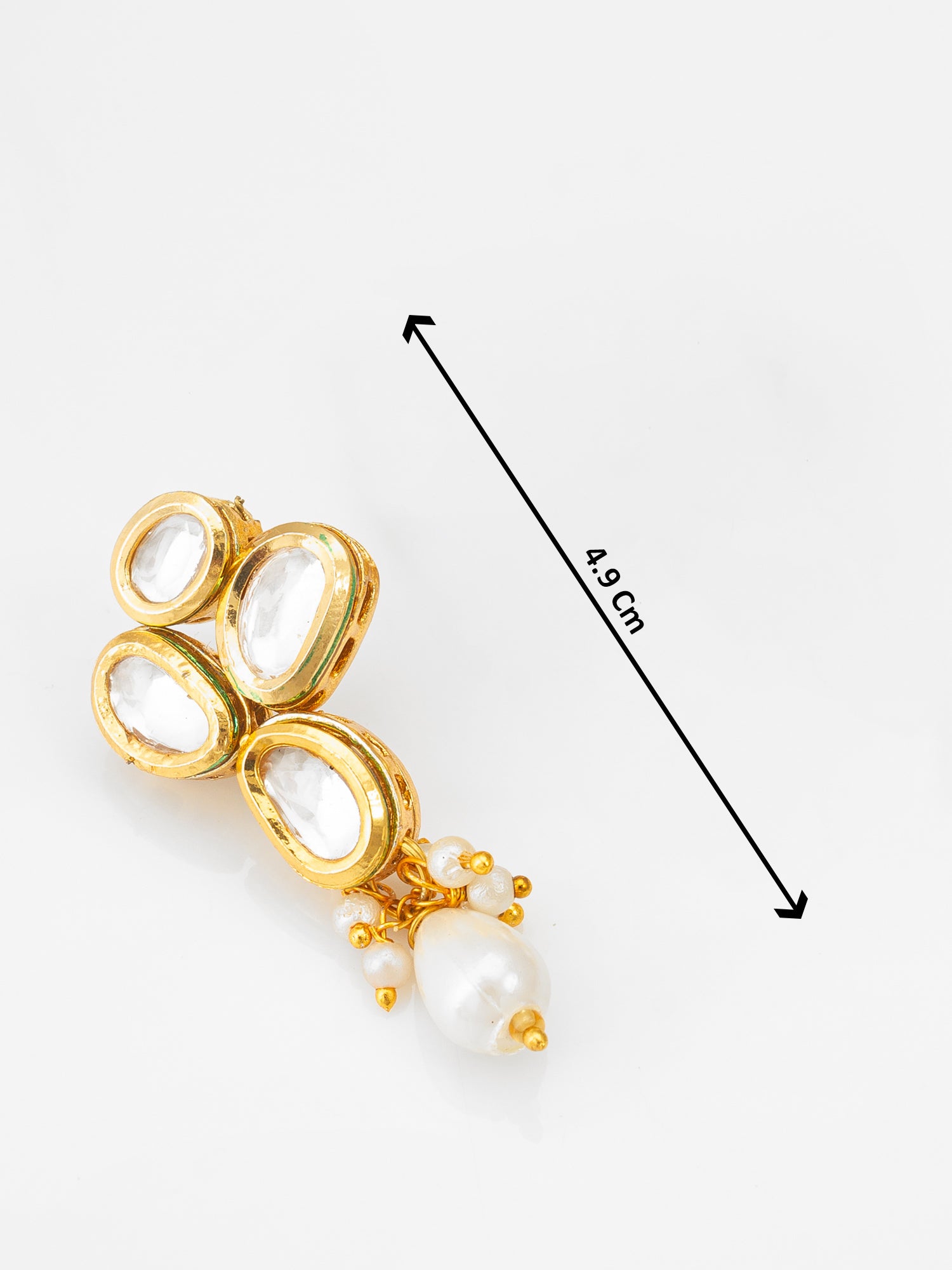 Classic Gold-Plated Oval Kundan Earrings with Oversized Pearl Drops