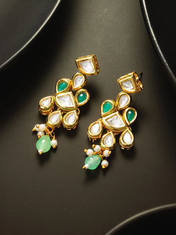 Green Kundan Floral Drop Earrings 