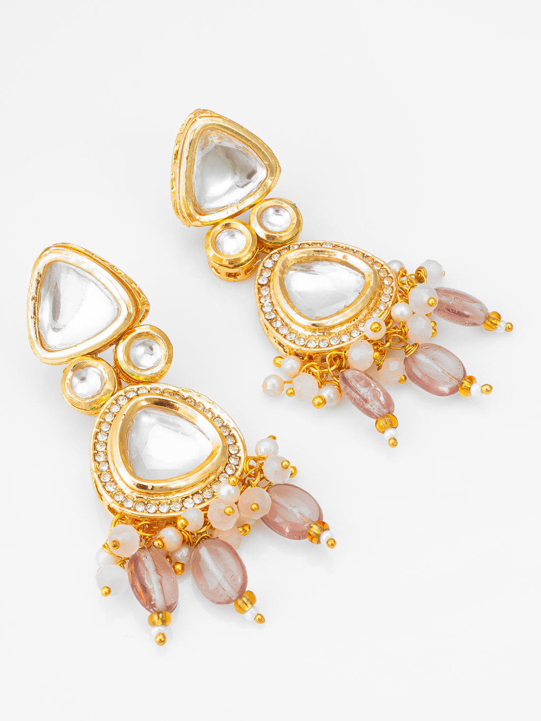 Aadita Gold-Plated Kundan Earrings with Crystal Bead Drop For Reception Wear