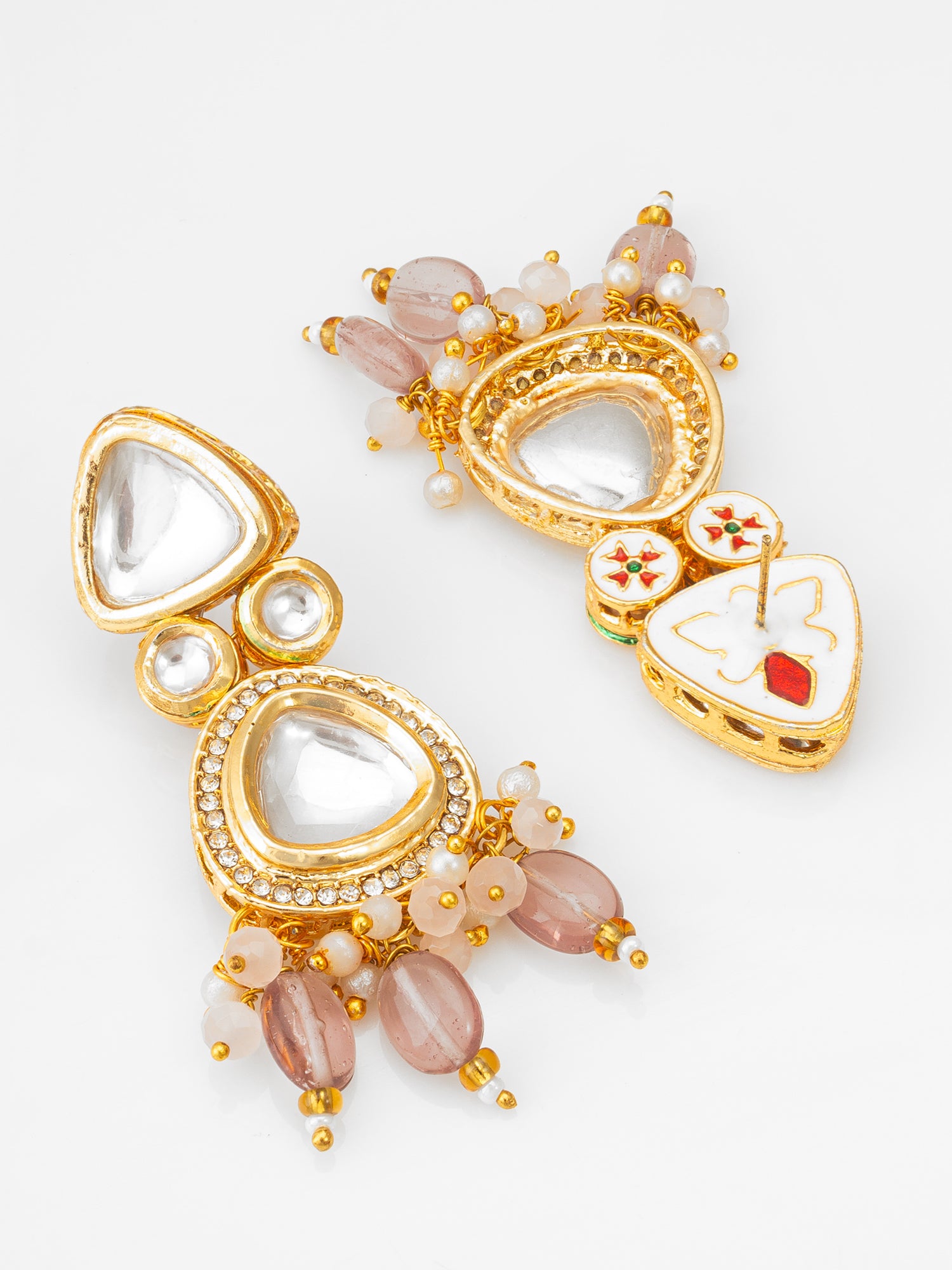 Aadita Gold-Plated Kundan Earrings with Crystal Bead Drop For Reception Wear
