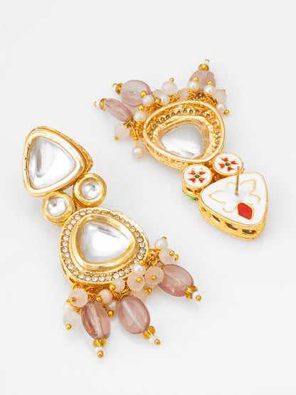 Aadita Gold-Plated Kundan Earrings with Crystal Bead Drop For Reception Wear