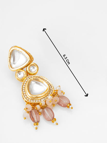 Aadita Gold-Plated Kundan Earrings with Crystal Bead Drop For Reception Wear