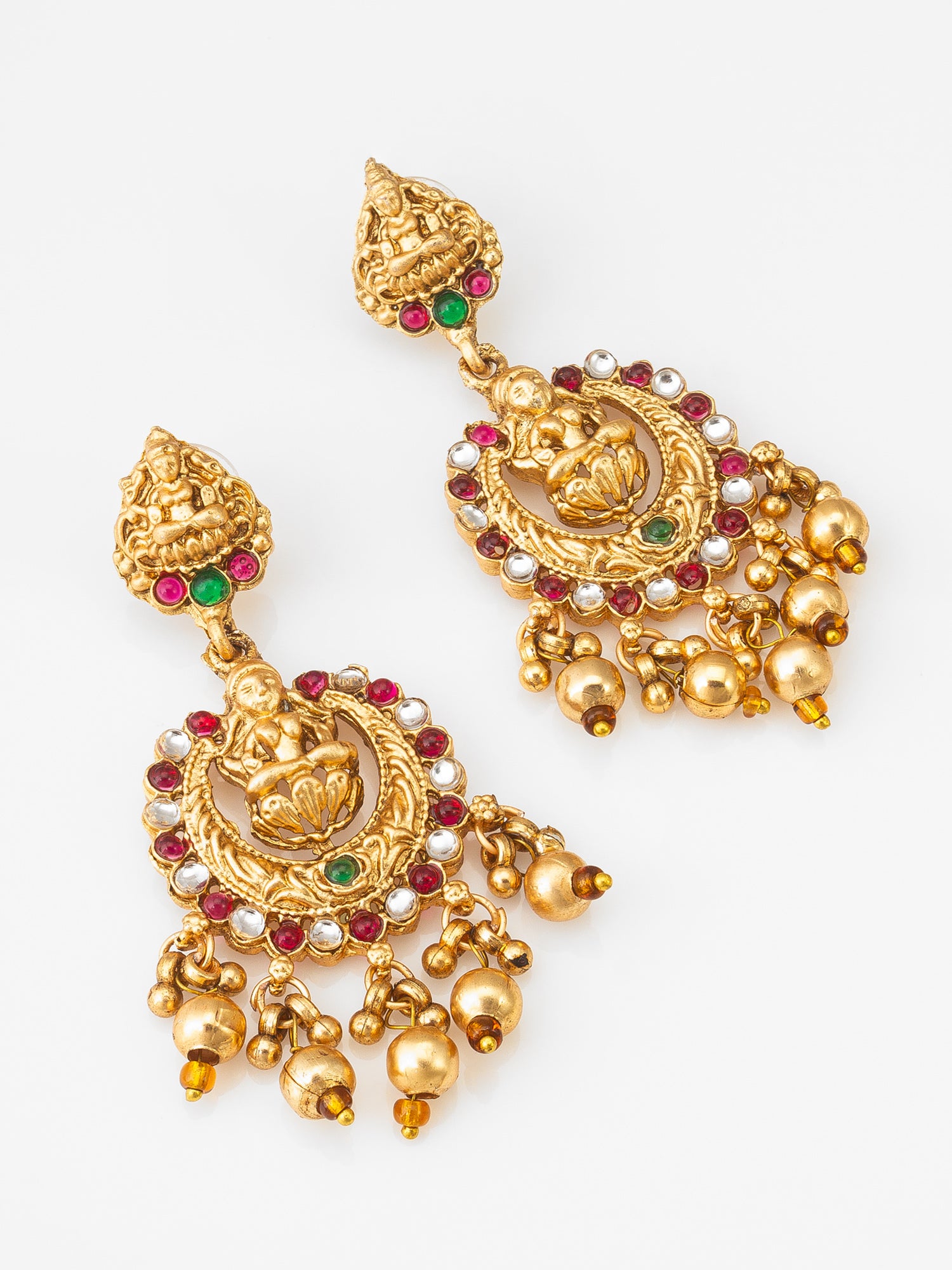 Aadita Lakshmi Temple Chandbali Earrings with Stones