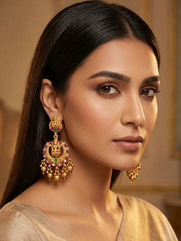 Aadita Lakshmi Temple Chandbali Earrings with Stones