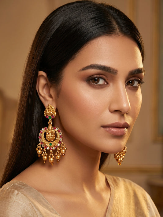 Aadita Lakshmi Temple Chandbali Earrings with Stones