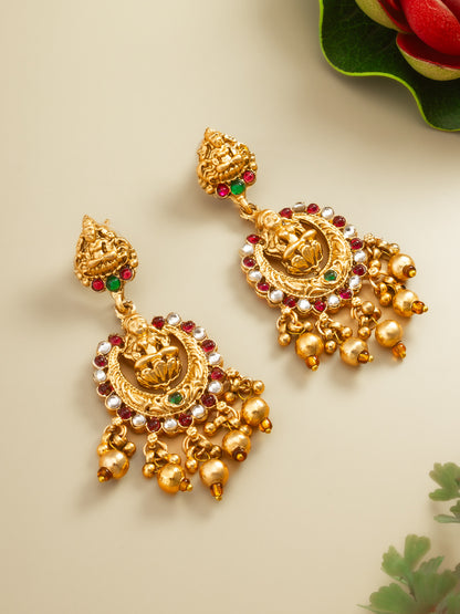 Aadita Lakshmi Temple Chandbali Earrings with Stones