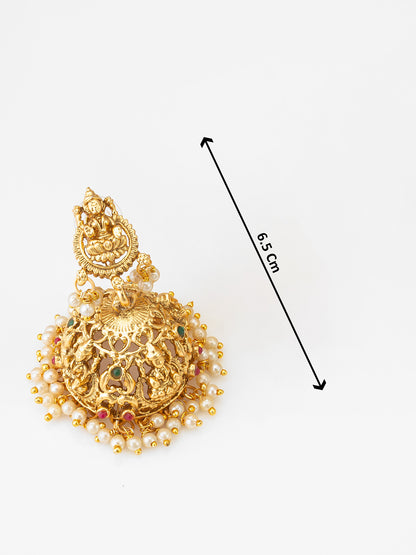 Aadita Lakshmi Temple Jhumka Earrings with Pearl Drops and Stones