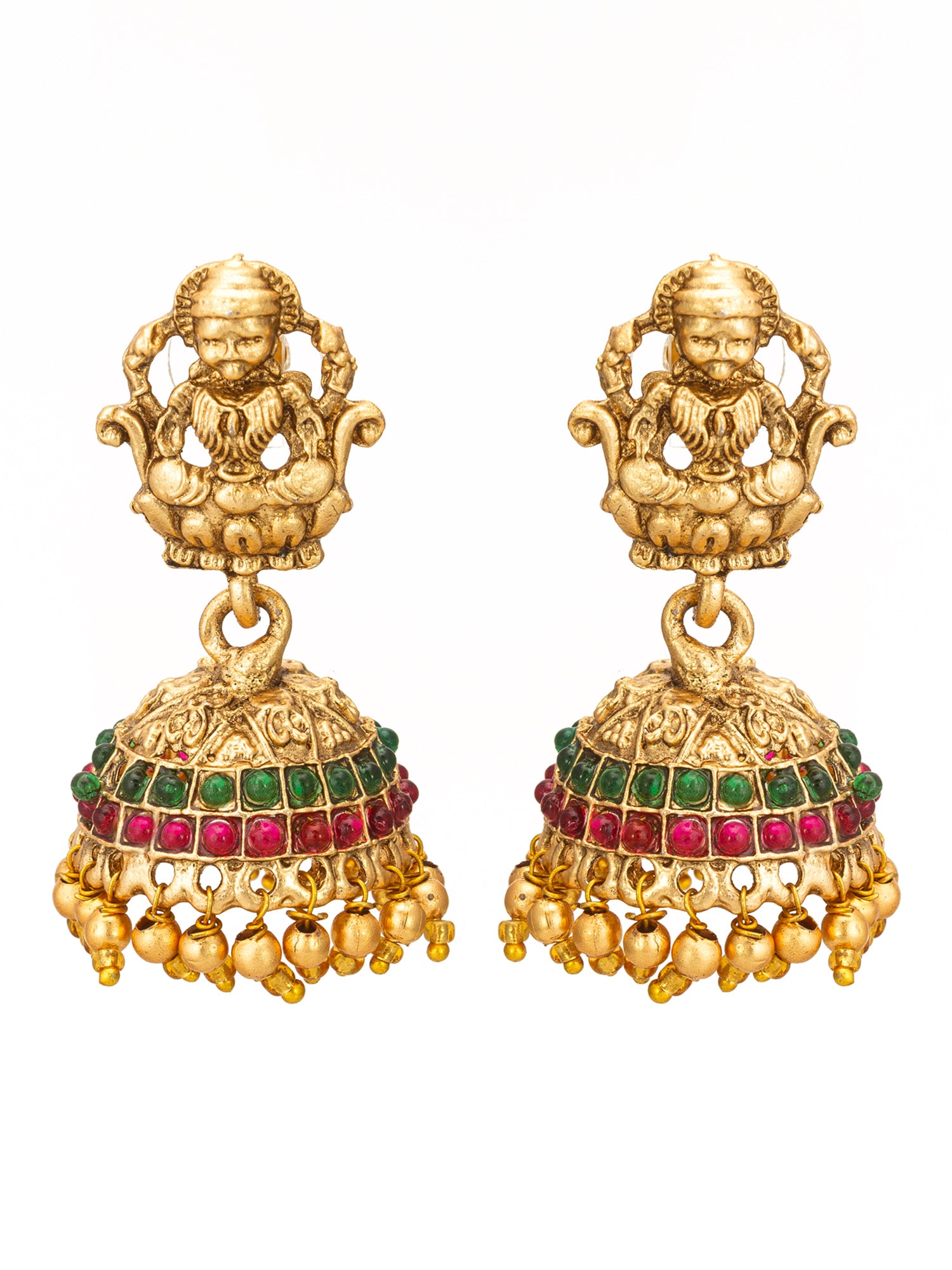 Aadita Traditional Lakshmi Motif Antique Jhumka Earrings