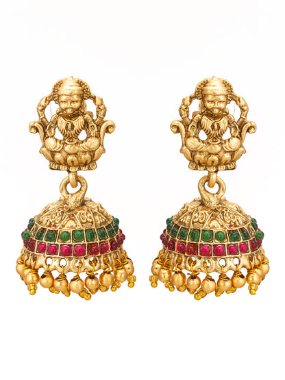 Aadita Traditional Lakshmi Motif Antique Jhumka Earrings