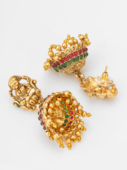 Aadita Traditional Lakshmi Motif Antique Jhumka Earrings