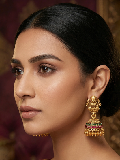 Aadita Traditional Lakshmi Motif Antique Jhumka Earrings
