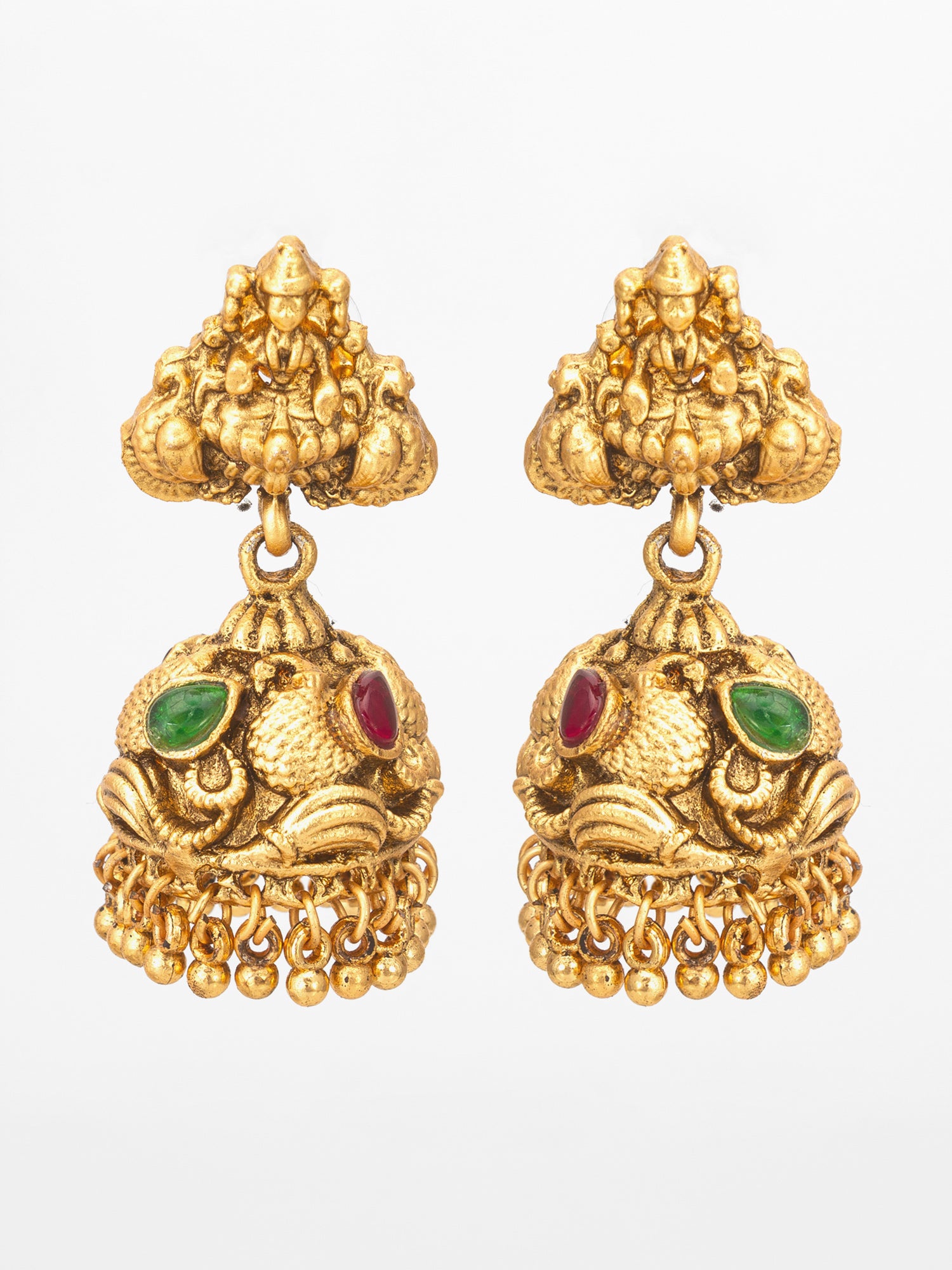 Aadita Divine Temple Style Antique Gold Jhumka Earrings