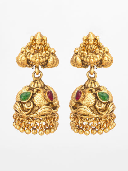 Aadita Divine Temple Style Antique Gold Jhumka Earrings