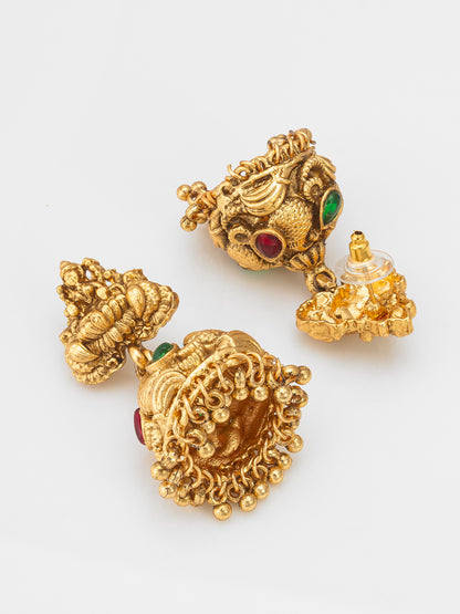Aadita Divine Temple Style Antique Gold Jhumka Earrings