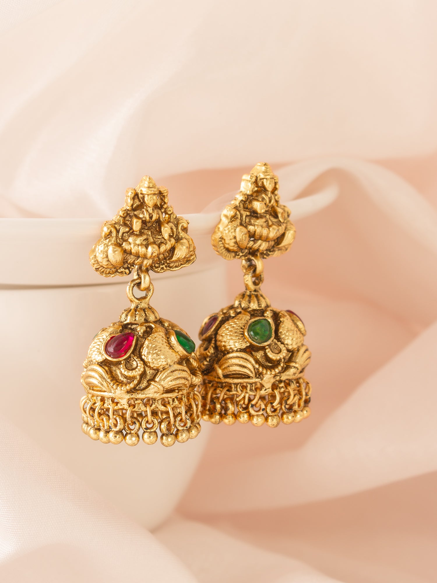 Aadita Divine Temple Style Antique Gold Jhumka Earrings