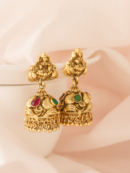 Aadita Divine Temple Style Antique Gold Jhumka Earrings