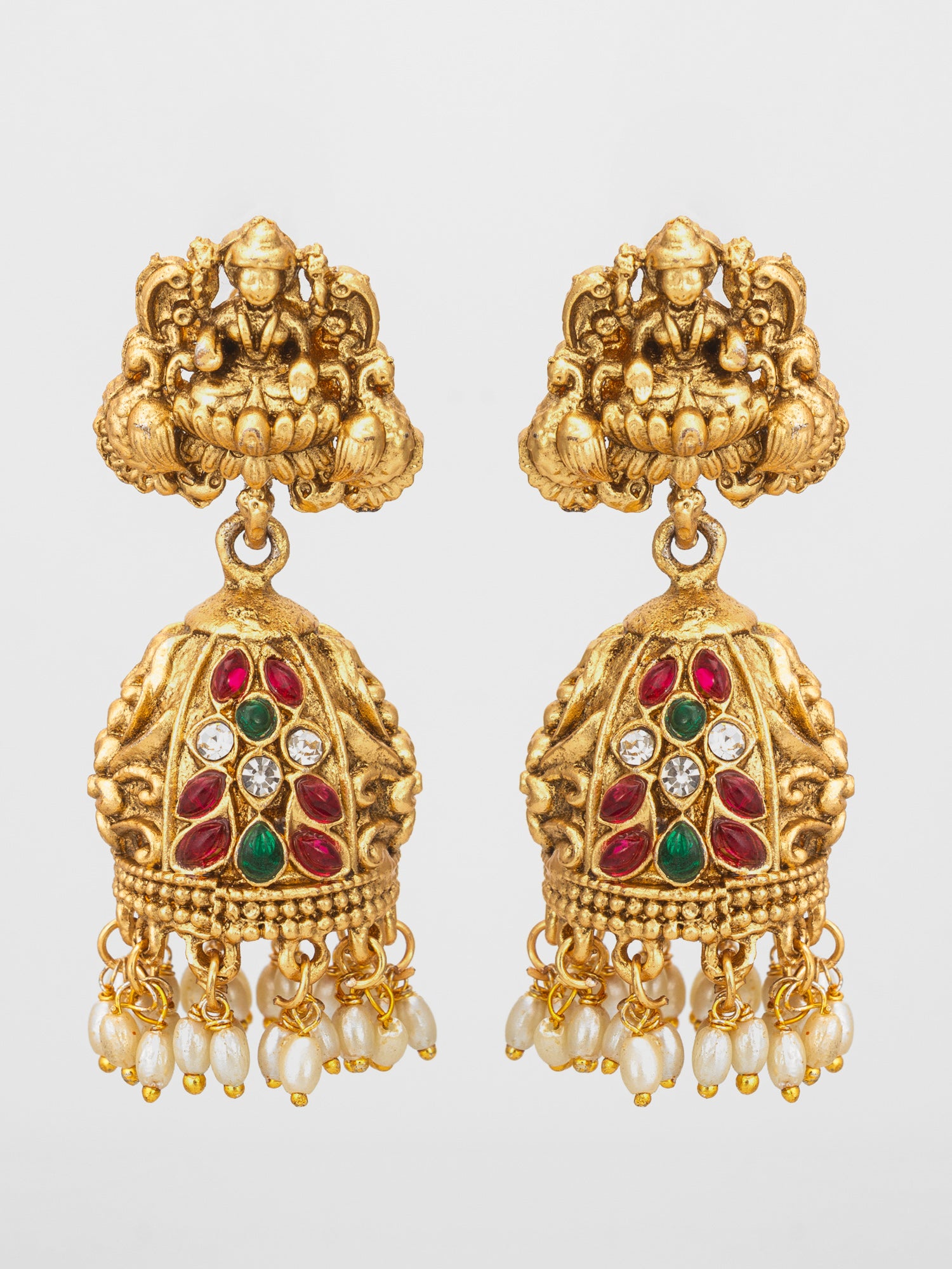 Aadita Grand Traditional Deity Jhumka Earrings with Pearls