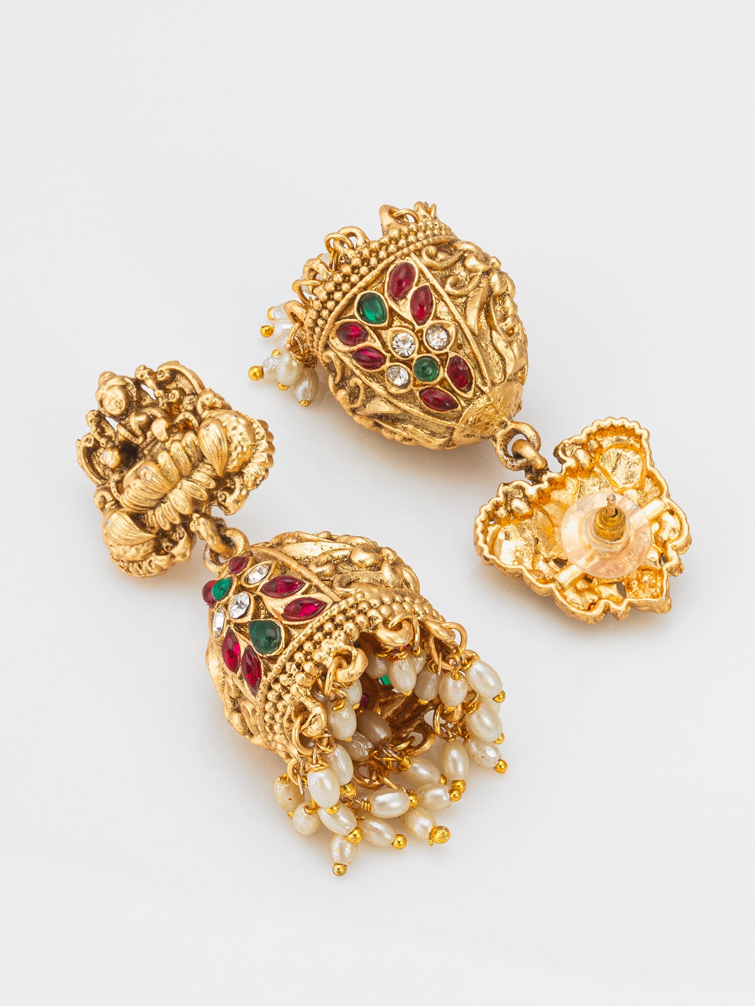 Aadita Grand Traditional Deity Jhumka Earrings with Pearls