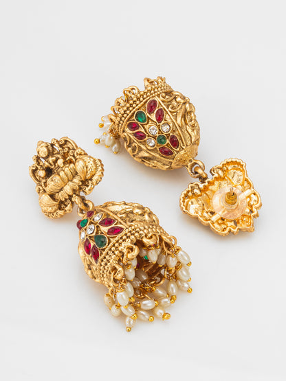 Aadita Grand Traditional Deity Jhumka Earrings with Pearls