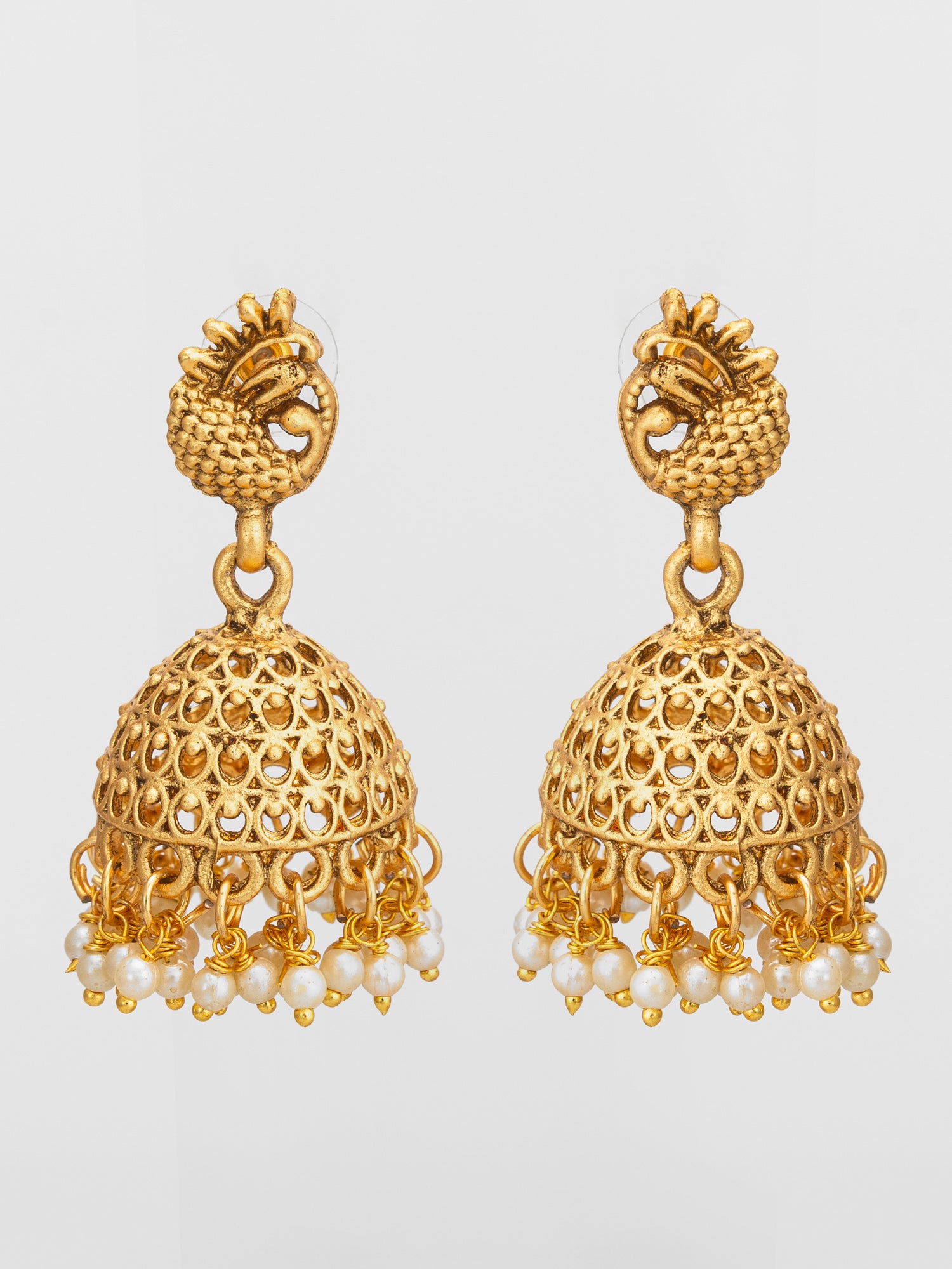Aadita Elegant Peacock Filigree Jhumka Earrings with Pearls