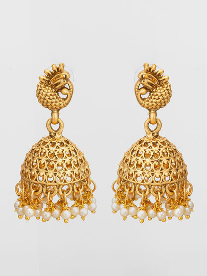 Aadita Elegant Peacock Filigree Jhumka Earrings with Pearls