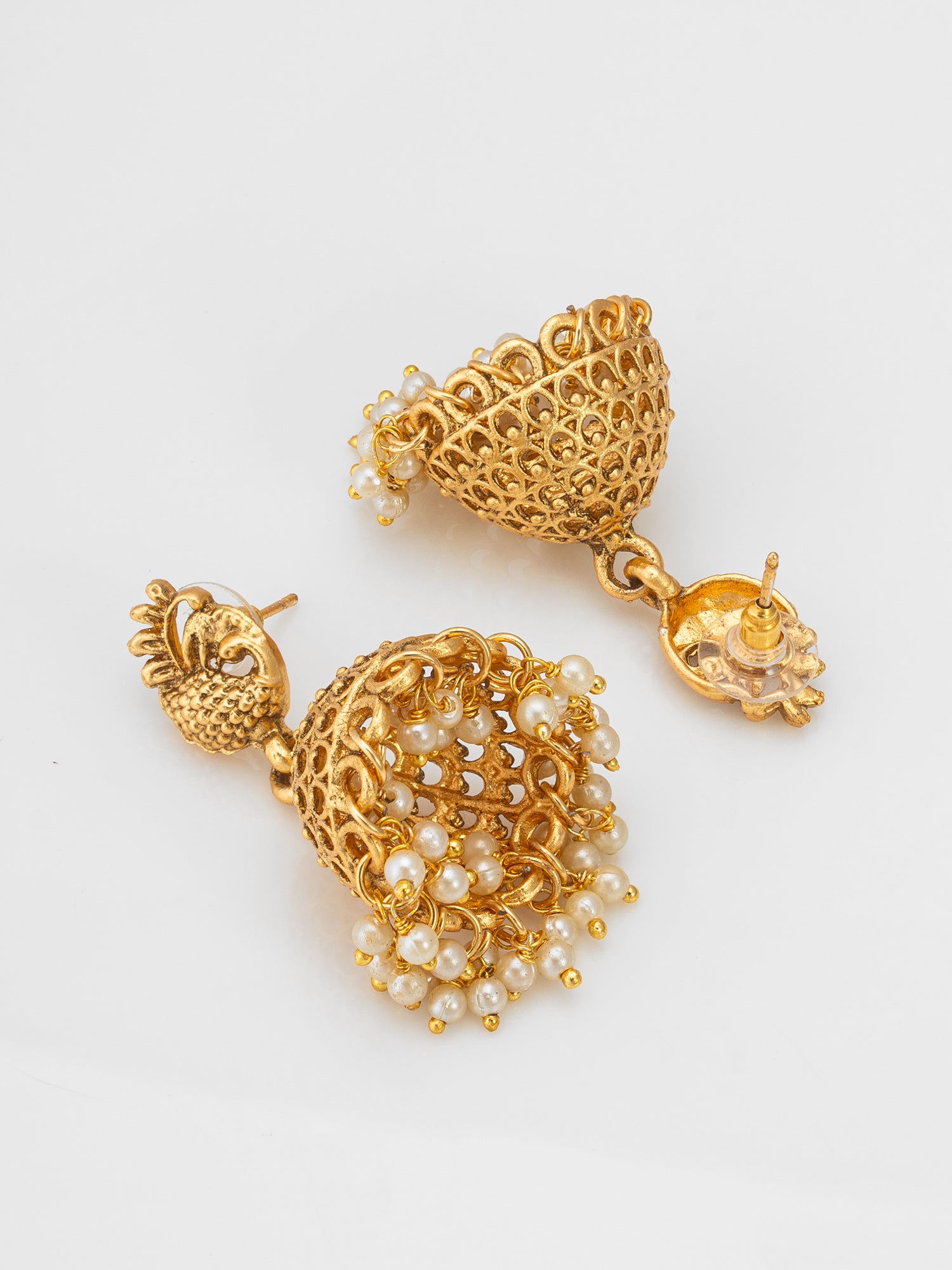 Aadita Elegant Peacock Filigree Jhumka Earrings with Pearls