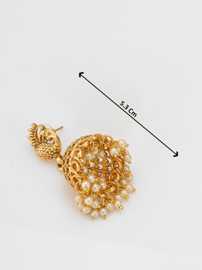 Aadita Elegant Peacock Filigree Jhumka Earrings with Pearls