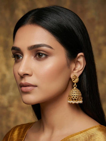 Aadita Elegant Peacock Filigree Jhumka Earrings with Pearls