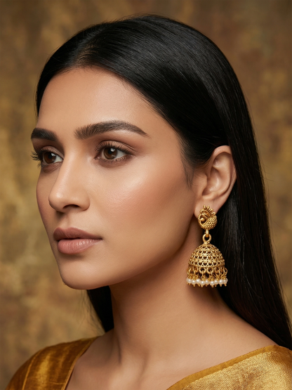 Aadita Elegant Peacock Filigree Jhumka Earrings with Pearls