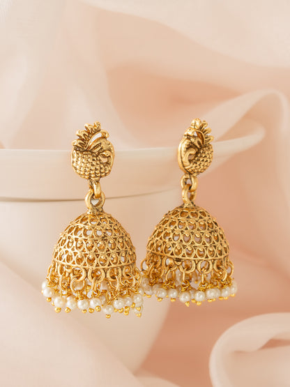 Aadita Elegant Peacock Filigree Jhumka Earrings with Pearls