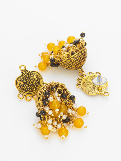 Aadita Traditional Gold-Plated Yellow Beaded Jhumka Earrings