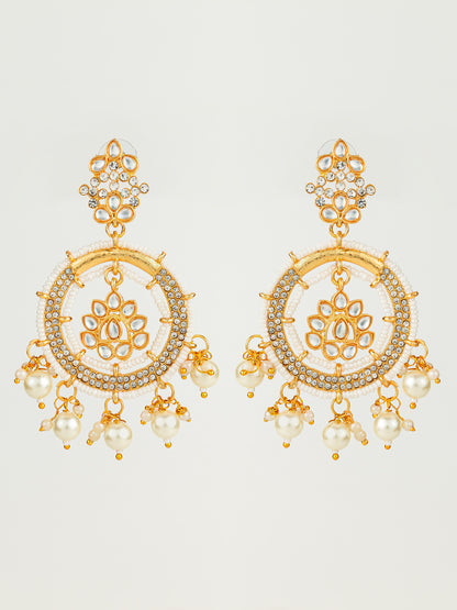 Aadita Gold Plated Kundan and Pearl Dangler Earrings for Women & Girls