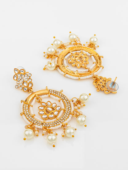 Aadita Gold Plated Kundan and Pearl Dangler Earrings for Women & Girls
