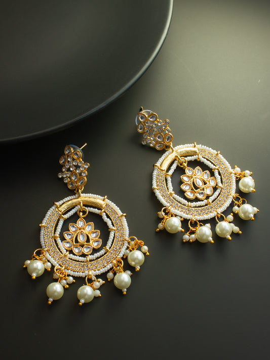 Aadita Gold Plated Kundan and Pearl Dangler Earrings for Women & Girls