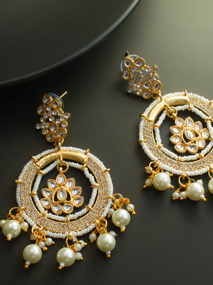Aadita Gold Plated Kundan and Pearl Dangler Earrings for Women & Girls