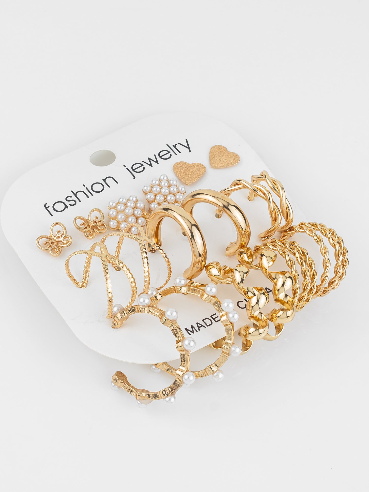 Aadita Gold Plated Assorted Stud & Hoop Earring Combo Set for Women (Pack of 9)