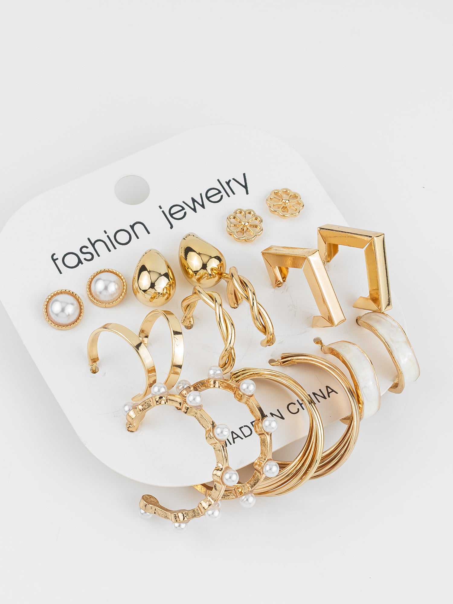 Aadita Gold Plated Multi-Design Pearl & Hoop Earring Combo Set for Women (Pack of 9)