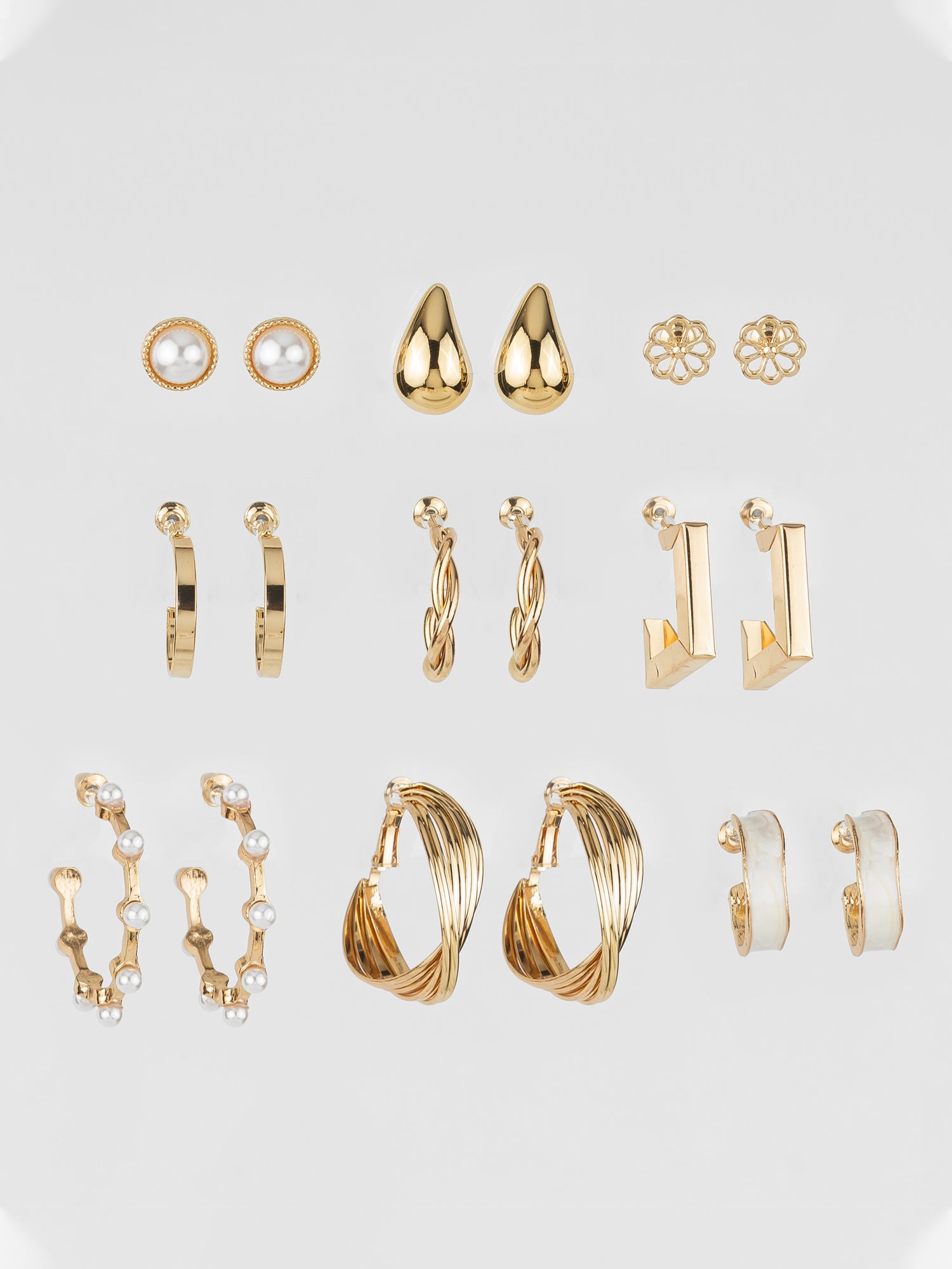 Aadita Gold Plated Multi-Design Pearl & Hoop Earring Combo Set for Women (Pack of 9)