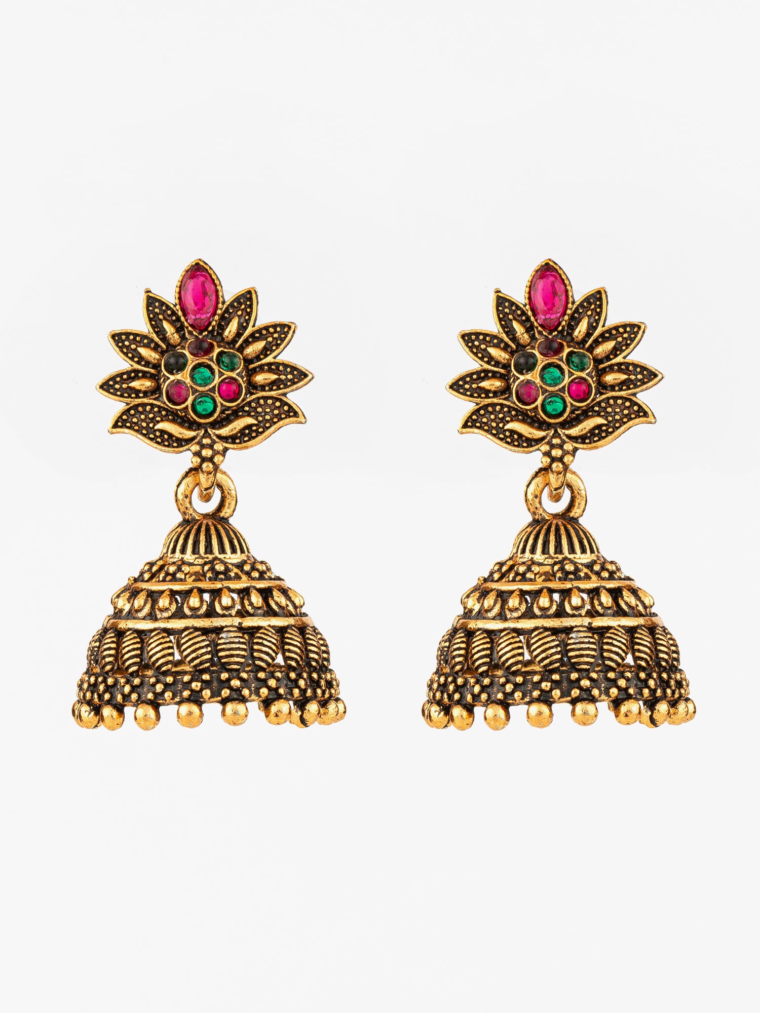 Aadita Gold Plated Multicolor Floral Jhumka Earrings for Women & Girls
