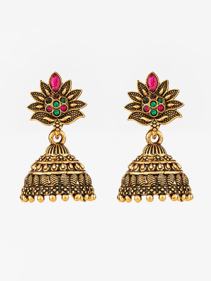 Aadita Gold Plated Multicolor Floral Jhumka Earrings for Women & Girls