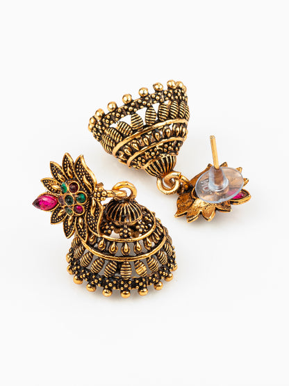 Aadita Gold Plated Multicolor Floral Jhumka Earrings for Women & Girls
