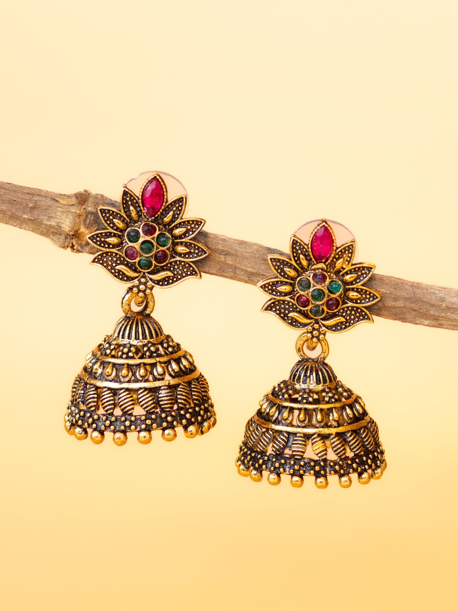 Aadita Gold Plated Multicolor Floral Jhumka Earrings for Women & Girls