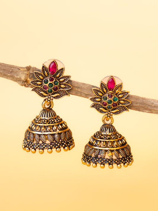 Aadita Gold Plated Multicolor Floral Jhumka Earrings for Women & Girls